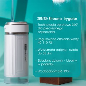 Irygator do zębów jamy ustnej ZENT Stream+ bezprzewodowy PRO 360 Blue 16