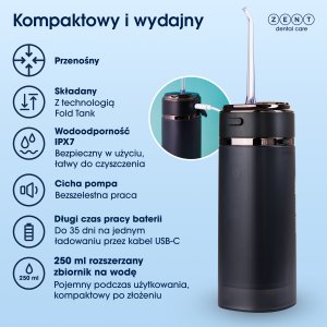 Irygator do zębów jamy ustnej ZENT Stream+ bezprzewodowy PRO 360 Różowy 15