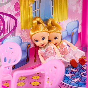 Duży Domek Willa Dla Lalek + Łóżeczko Zjeżdżalnia Meble 2 Lalki Laleczki 3