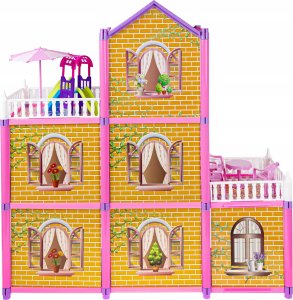 Duży Domek Willa Dla Lalek + Łóżeczko Zjeżdżalnia Meble 2 Lalki Laleczki 4