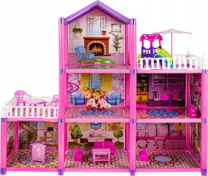 Duży Domek Willa Dla Lalek + Łóżeczko Zjeżdżalnia Meble 2 Lalki Laleczki 6