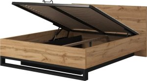 Łóżko HALLE 160x200 dąb wotan mat/czarne z pojemnikiem HELVETIA 2