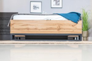 Łóżko HALLE 160x200 dąb wotan mat/czarne z pojemnikiem HELVETIA 3