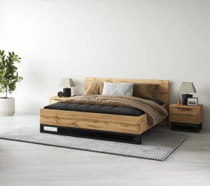 Łóżko HALLE 160x200 dąb wotan mat/czarne z pojemnikiem HELVETIA 4