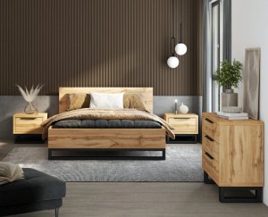 Łóżko HALLE 160x200 dąb wotan mat/czarne z pojemnikiem HELVETIA 5