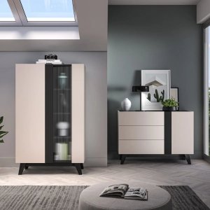 Witryna wysoka FRESHION 02 2D kaszmirowa/czarna ML MEBLE 4