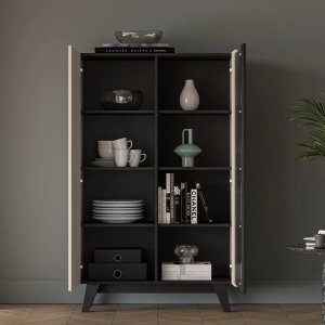 Witryna wysoka FRESHION 02 2D kaszmirowa/czarna ML MEBLE 6