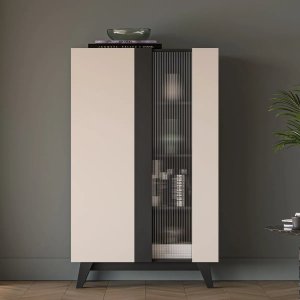 Witryna wysoka FRESHION 02 2D kaszmirowa/czarna ML MEBLE 7