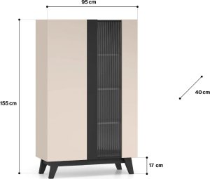 Witryna wysoka FRESHION 02 2D kaszmirowa/czarna ML MEBLE 9