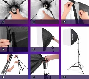 Zestaw Oświetleniowy 2x Softbox 60cm / Statyw 210cm / 90 Żarówka Rgb Bluetooth / Nk800 6