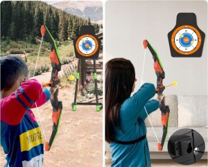 Łuk Zestaw Łuczniczy Dla Dzieci Strzałki Kołczan Puszki Cele Tarcza Led 4