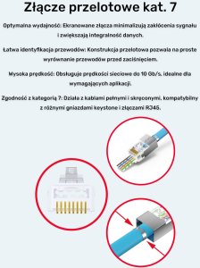 Unitek Unitek Wtyk modularny Pass-Through RJ45 Cat. 7, 50szt. 8