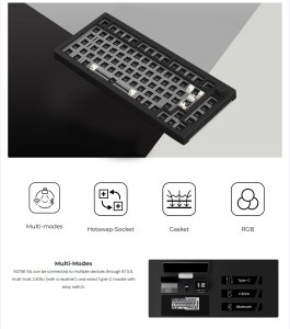 Akko 5075B Via Barebone Gaming Tastatur, 75% - ANSI, Stary Black 1
