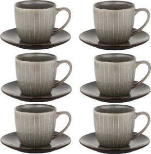 Filiżanki porcelanowe Florina Stripes Gray 250 ml ze spodkami do kawy herbaty zestaw szare 1