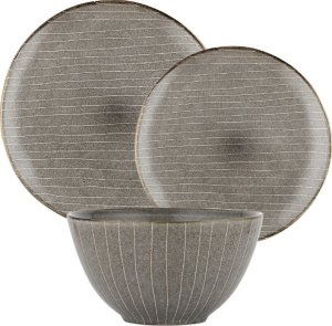 Serwis obiadowy porcelanowy Florina Stripes Gray 18 elementów zestaw talerzy dla 6 osób szare 1