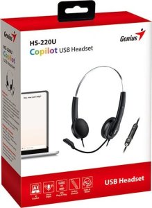 Genius HS-220U AI, słuchawki z mikrofonem, przewodowaczarna, 2.0, zamykane, USB - C 7