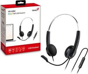 Genius HS-220U AI, słuchawki z mikrofonem, przewodowaczarna, 2.0, zamykane, USB - C 8