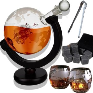 Karafka do Whisky Globus + 2 Szklanki + Szczypce + Kostki Chłodzące ZESTAW 1