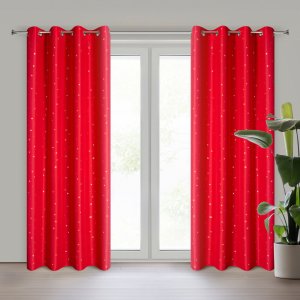 Zasłona zaciemniająca świąteczna z mikrofibry na przelotkach XMAS 140X250 czerwona 1