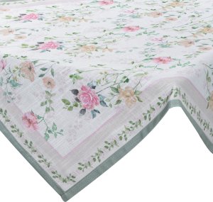 Bieżnik z drukowanym wzorem w kwiaty 90x90 naturalny + miętowy 1