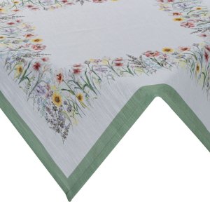 Bieżnik z drukowanym wzorem w kwiaty 90X90 naturalny + zielony 1
