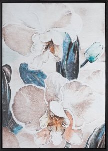 Obraz ręcznie malowany w ramie Kwiaty 50X70 beżowy+niebieski 1