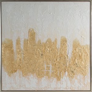 Obraz ręcznie malowany Abstrakcja glamour 80X80 biały+złoty 1