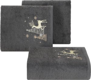 Ręcznik świąteczny haft renifer i choinki SANTA 70X140 stalowy x3 1
