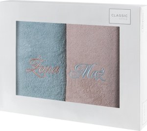 Komplet ręczników w pudełku Mąż i Żona 50x90 pudrowy+miętowy 2