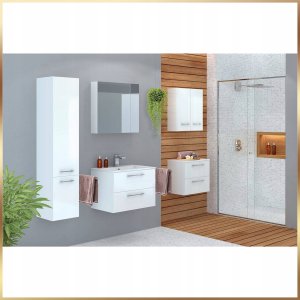 Biała Szafka z Umywalką Konglomerat Viki 60 Bateria Aqqua Click Clack Syfon 15