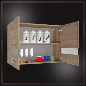 Szafka Kuchenna Wisząca Górna Dąb Truflowy Przeszklenie 80 x 31 x 58 Półka 3