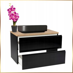 Szafka Wisząca Mod Czarna + Blat Dąb Złoty 100 Połysk Umywalka Nablatowa 50 2