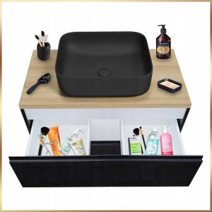 Szafka Wisząca Mod Czarna + Blat Dąb Złoty 100 Połysk Umywalka Nablatowa 50 3