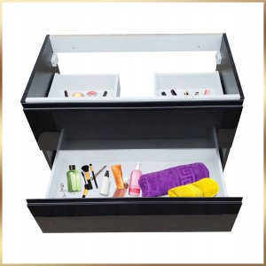 Szafka Wisząca Mod Czarna + Blat Dąb Złoty 100 Połysk Umywalka Nablatowa 50 4