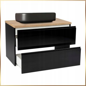 Szafka Wisząca Mod Czarna + Blat Dąb Złoty 100 Połysk Umywalka Nablatowa 50 5