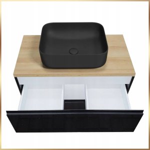 Szafka Wisząca Mod Czarna + Blat Dąb Złoty 100 Połysk Umywalka Nablatowa 50 6