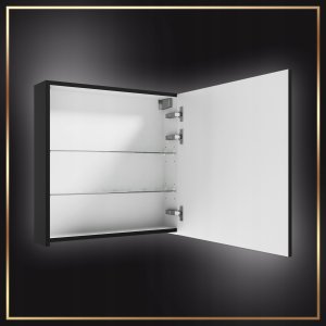 Szafka Wisząca Łazienkowa Z Lustrem Nad Umywalkę Czarna Mat 2 Półki 60 cm 3