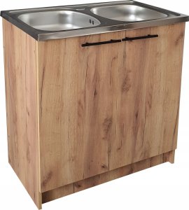 Szafka kuchenna + zlew 80 x50 Dąb złoty 2 komory bateria syfon mocowania 2