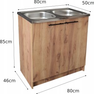 Szafka kuchenna + zlew 80 x50 Dąb złoty 2 komory bateria syfon mocowania 3