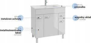 szafka łazienkowa z umywalką catania 60 biała front połysk 4