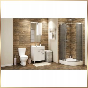 Łazienkowa Biała Szafka z Umywalką Catania 60 Połysk Kran Obrotowy Syfon 16