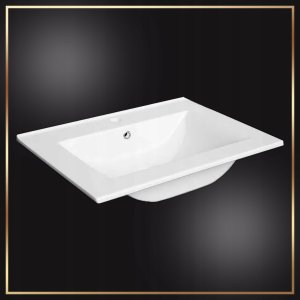 Łazienkowa Biała Szafka z Umywalką Catania 60 Połysk Kran Obrotowy Syfon 5