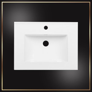 Łazienkowa Biała Szafka z Umywalką Catania 60 Połysk Kran Obrotowy Syfon 6