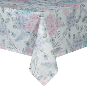 Obrus z drukowanym wzorem w kwiaty SUMMER 140X220 naturalny + różowy 1