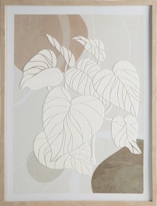 Obraz w stylu boho oprawiony Liście 45X60 biały+beżowy 1