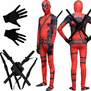 KOSTIUM DEADPOOL ZESTAW 2 MIECZE DOROSŁY PRZEBRANIE DEADPOOLA STRÓJ S/M 1