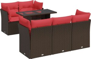 vidaXL 6-cz. zestaw mebli z poduszkami, brązowy, polirattan i akacja 2