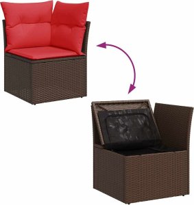 vidaXL 6-cz. zestaw mebli z poduszkami, brązowy, polirattan i akacja 7