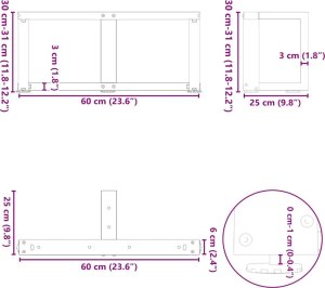 vidaXL Nogi do stolika kawowego, 2 szt., 60x25x(30-31) cm, stal 10