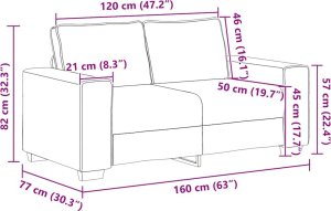 vidaXL Sofa 2-osobowa kremowa 120 cm Tkanina 9